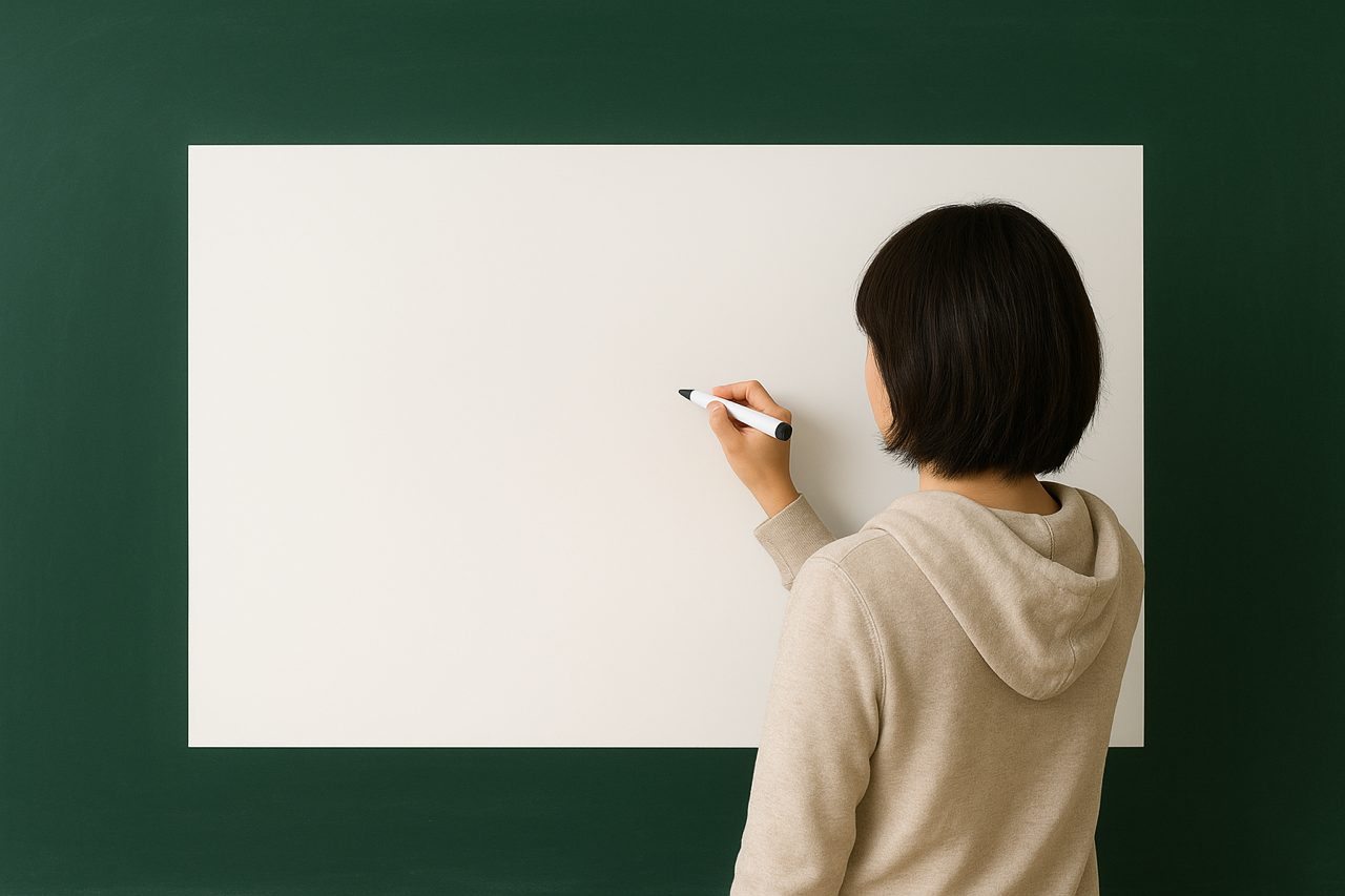 黒板にホワイトボード用マグネットを貼る