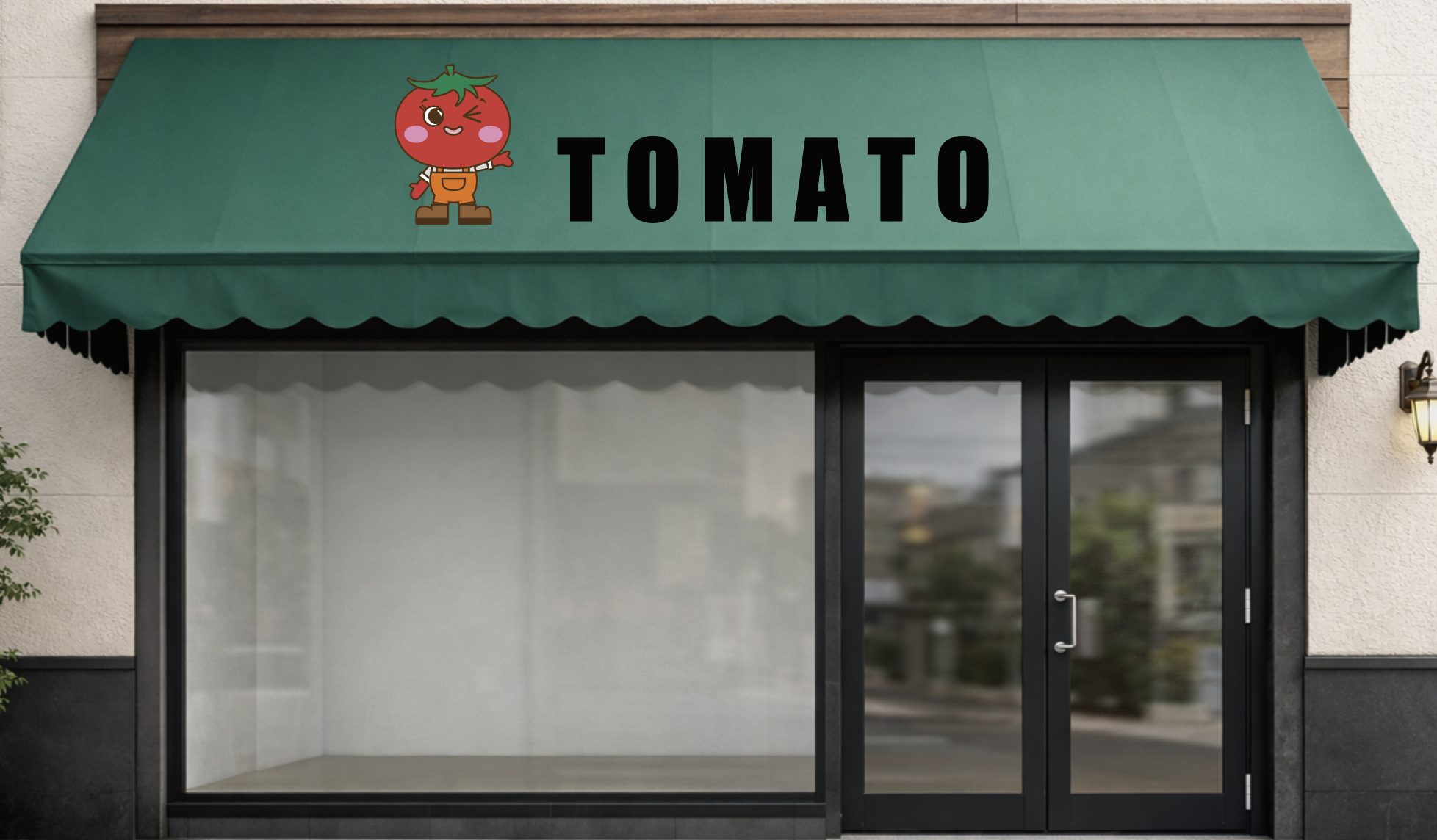 テントに単色・多色のテント用カッティングシートが貼り付けられている